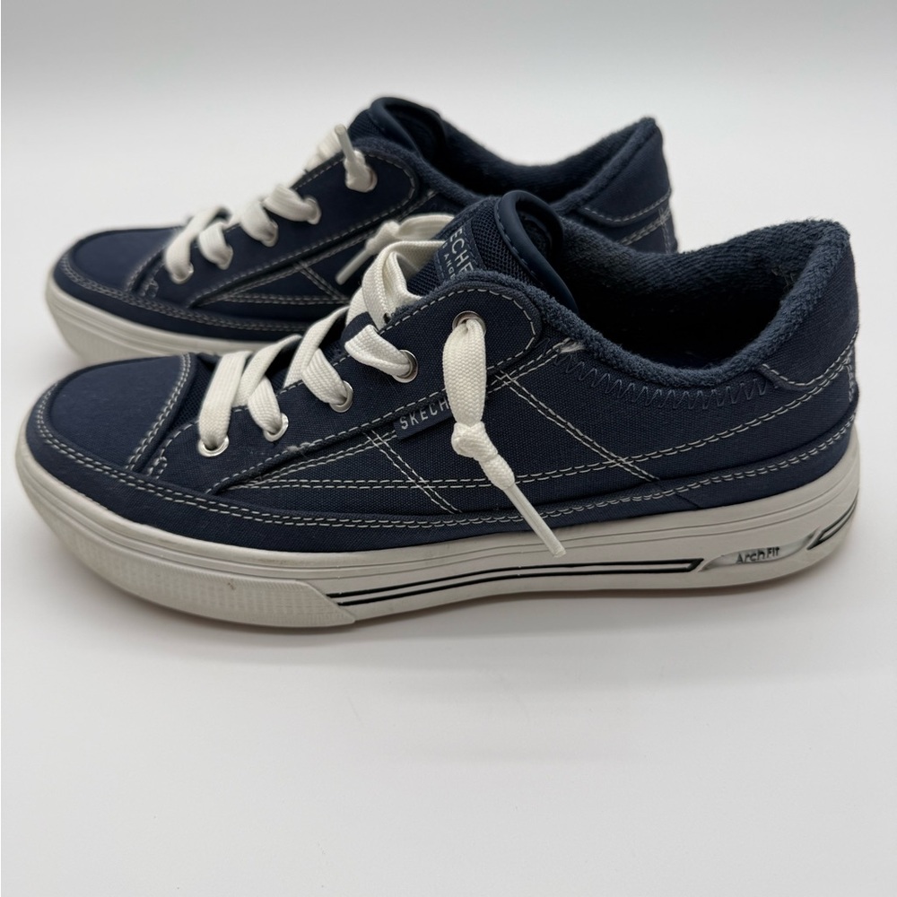 Skechers Women’s Navy and White Canvas Lace-Up Sneakers - Picture 2 of 7